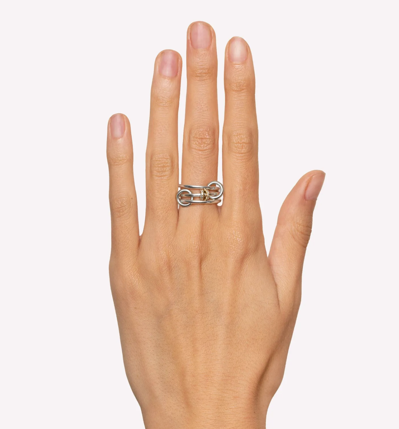 Spinelli Kilcollin Acacia Silver Ring worn on hand, showing linked sterling silver bands
