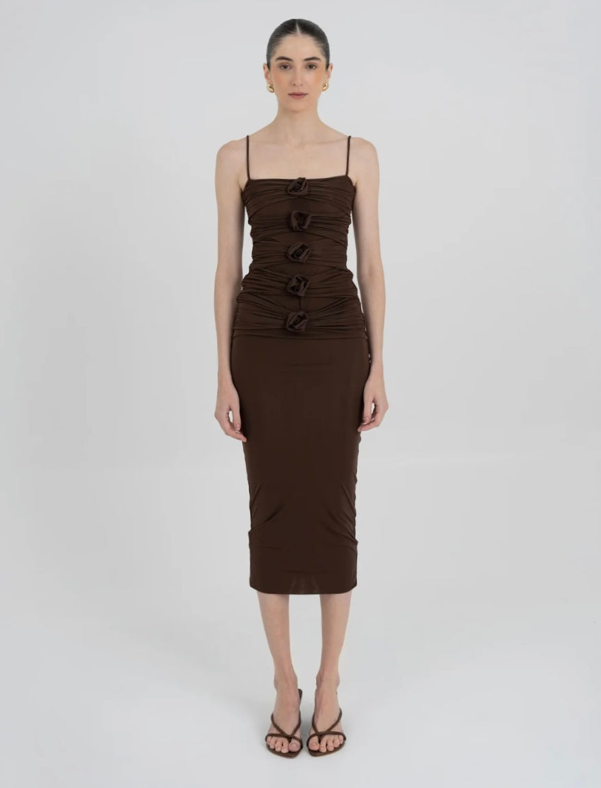 Susurro Bodydress in Wood - straight neckline midi dress